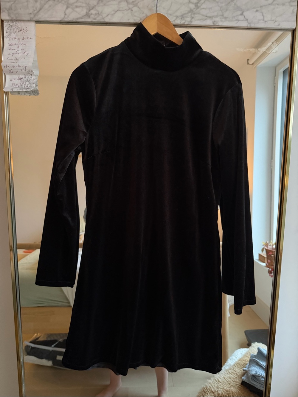 Gap Black Velvet Turtleneck Long Sleeve Dress size M